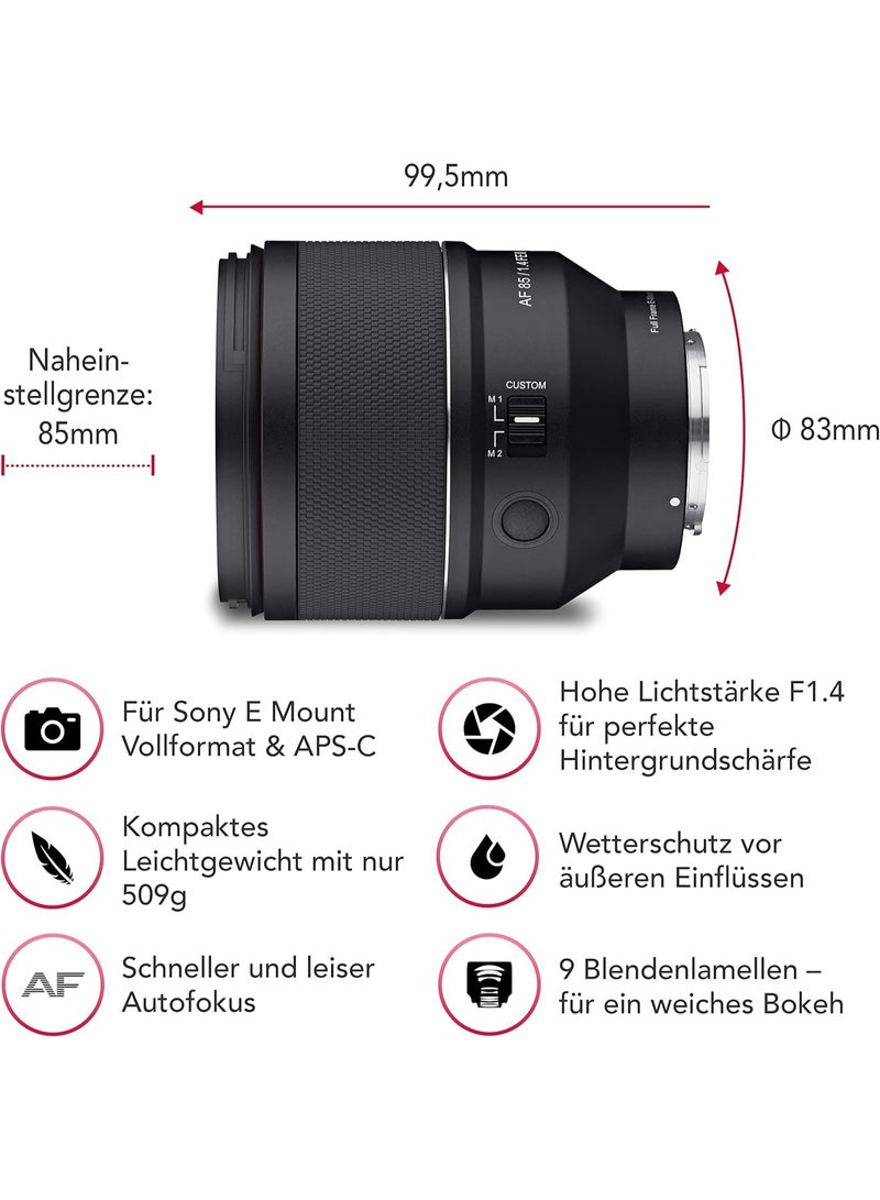 Samyang عدسة ساميانغ AF-E 85mm F1.4 ذات التركيز التلقائي والمقاومة للعوامل الجوية لعدسات سوني E-Mount - Image 4